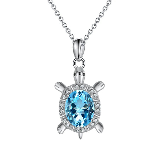 Sterling Silver White Gold Plated Tortoise Crystal Zircon Pendant Necklace