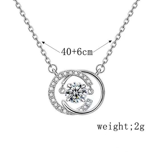 Simple Style Sterling Silver White Gold Plated Pendant Necklace with Zircon Inlay - Elegant & Timeless