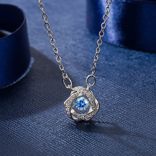 925 Sterling Silver Floral Heart Necklace – Dancing Stone Clavicle Chain | Dariya Jewelry