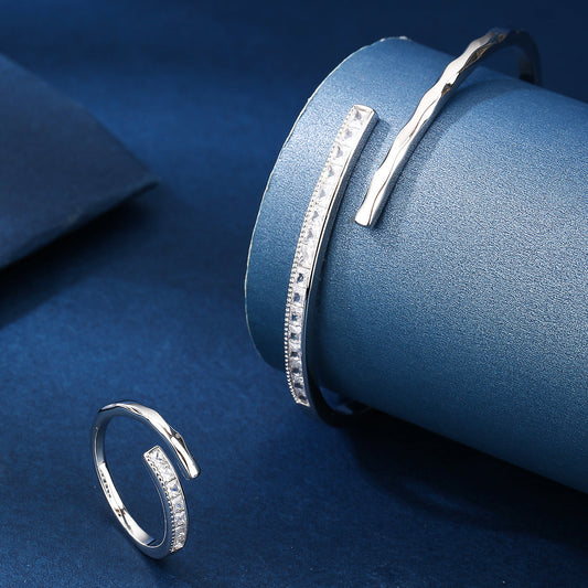 Elegant Silver Jewelry Set with Zircon Inlay – White Gold Plated Copper Set