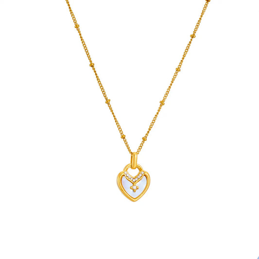 Sweet & Simple Heart-Shaped 18K Gold-Plated Jewelry Set with Acrylic & Rhinestones | Titanium Steel Bracelet, Earrings & Necklace