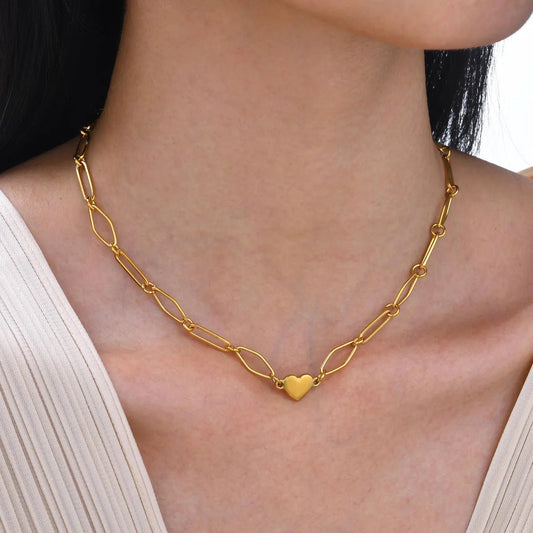 Heart Shape 18K Gold Plated Stainless Steel Necklace & Bracelet Set – Classic Charm for Every Day
