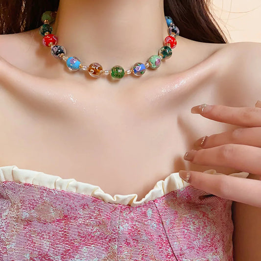 Retro Glass Bead Jewelry Set – Colorful Alloy Charm Design | Dariya Jewelry